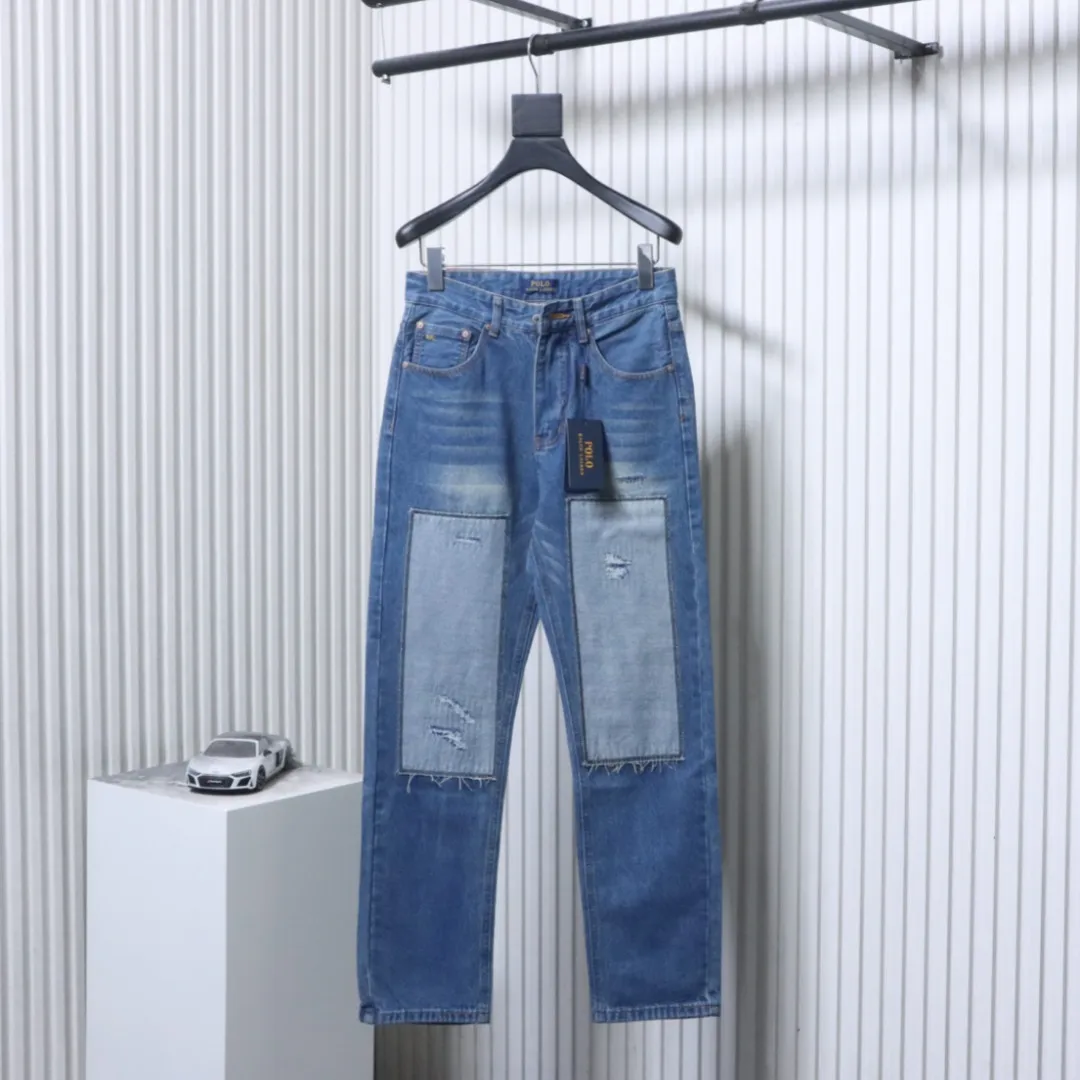 RL Vintage Distressed Patchwork Washed Wide-Leg Jeans