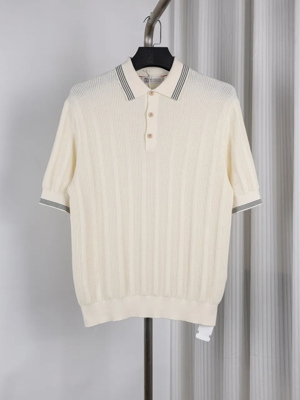 Ribbed Hem Two-Color Knit Polo T-Shirt