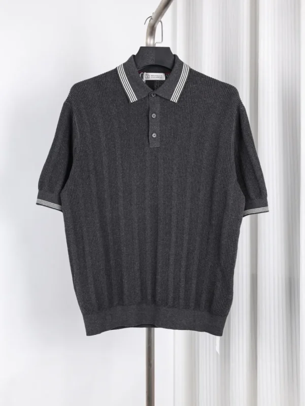 BC Ribbed Hem Two-Color Knit Polo T-Shirt