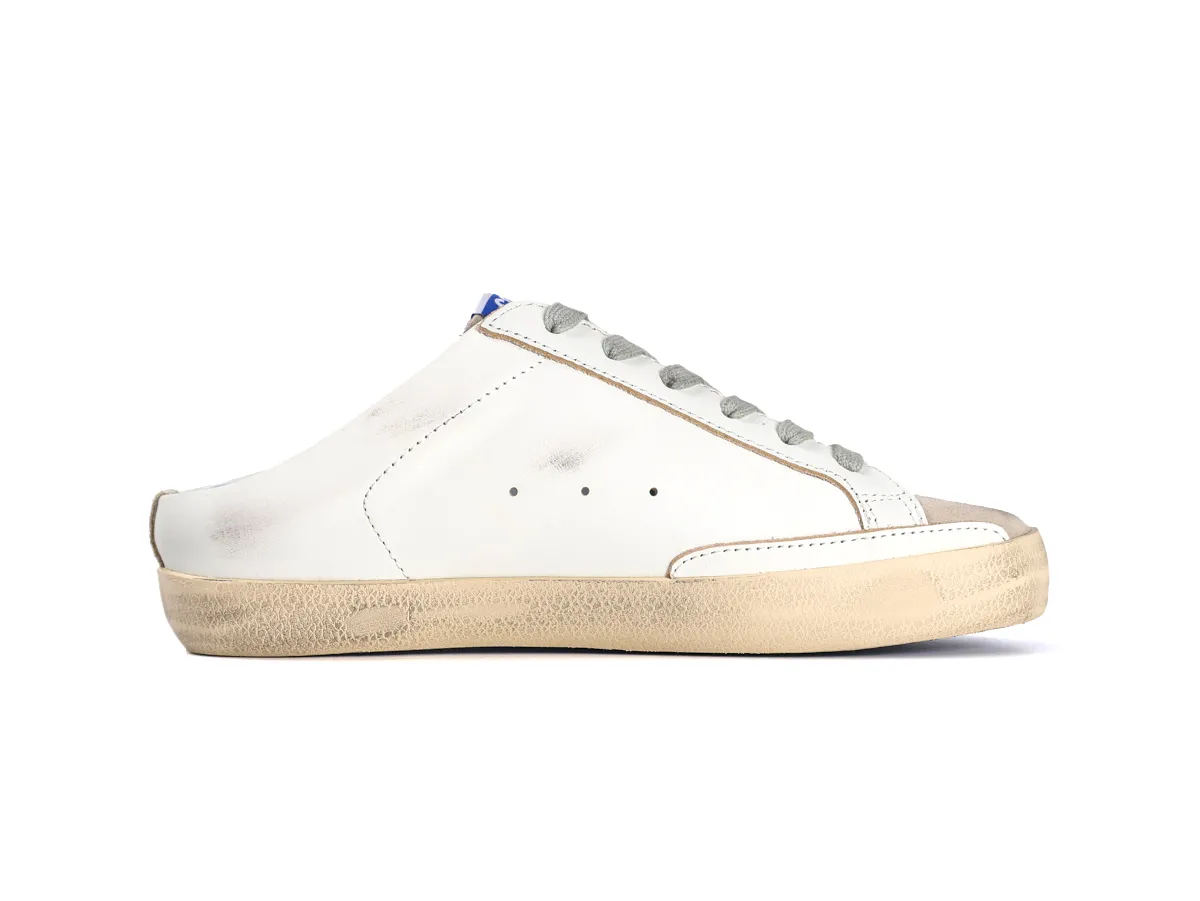 Super-Star Sabot White Leather Glitter Star Slip-On Sneakers Right Side View