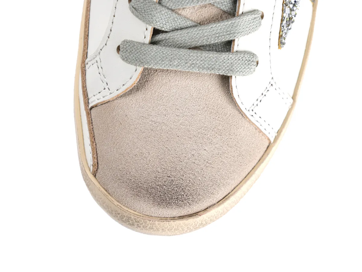 Super-Star Sabot White Leather Glitter Star Slip-On Sneakers Top View