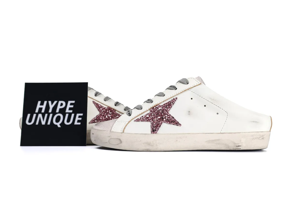 Super-Star Sabot White Pink Glitter Star Sneakers Side Profile