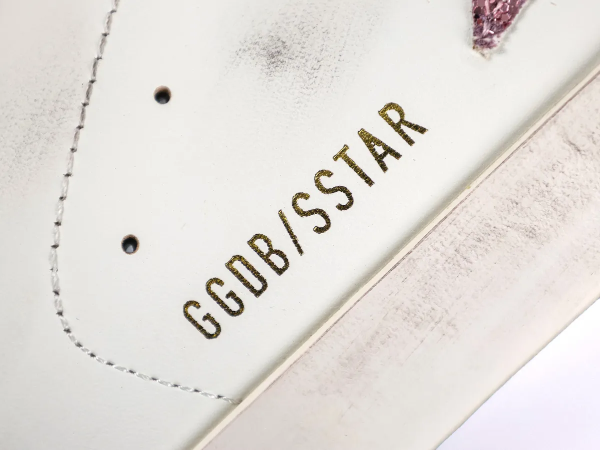 Super-Star Sabot White Pink Glitter Star Sneakers Side View