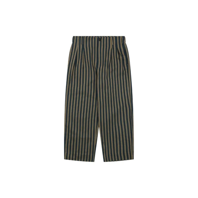 Vertical Stripe Pleated Carrot-Leg Trousers