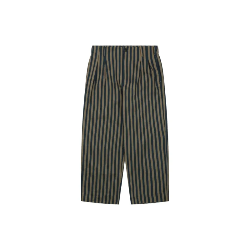 Vertical Stripe Pleated Carrot-Leg Trousers