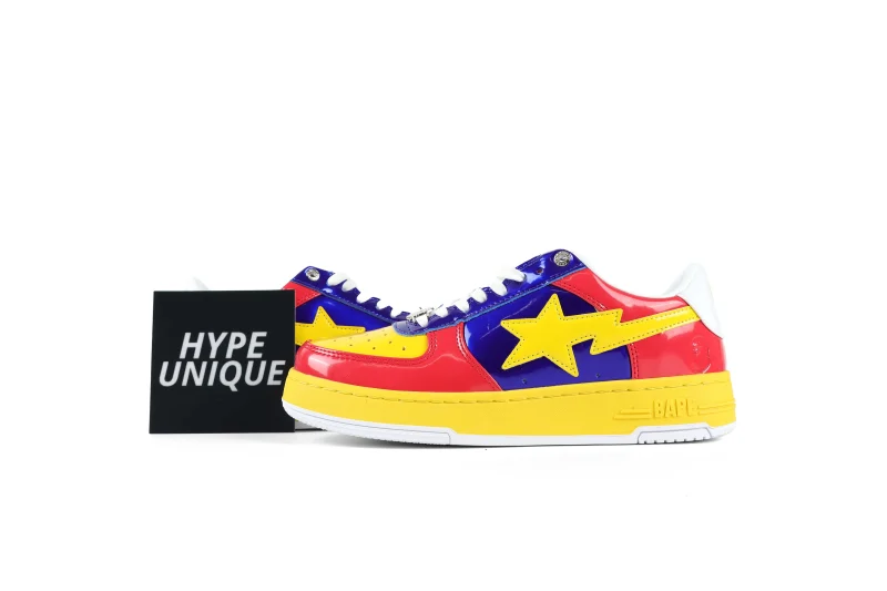 A Bathing Ape BAPE STA "Yellow Red Royal" Patent Sneakers