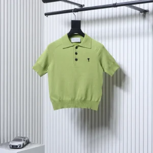 AMI Heart Logo Knit Polo T-Shirt