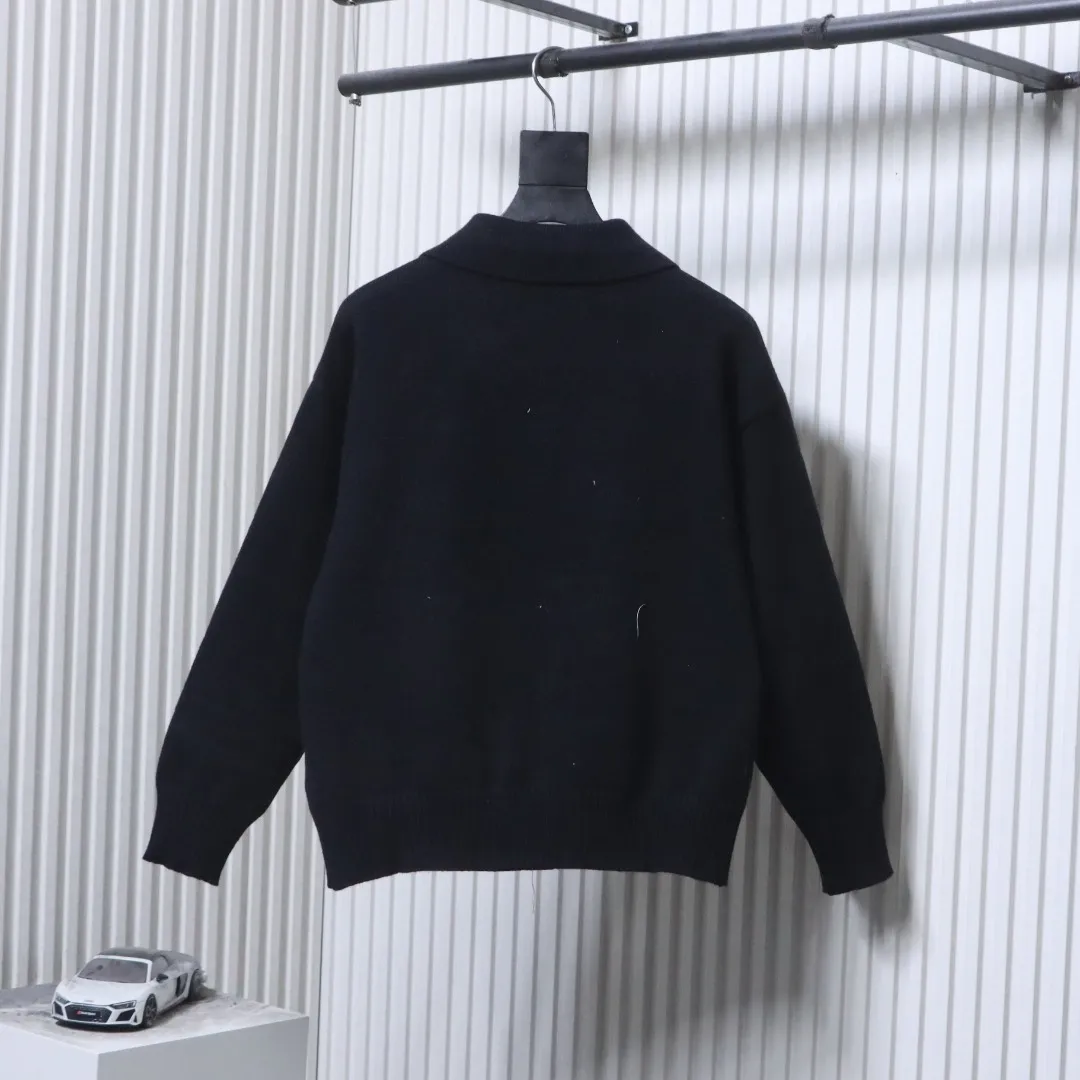 Back View AMI Large Heart Jacquard Polo Sweater