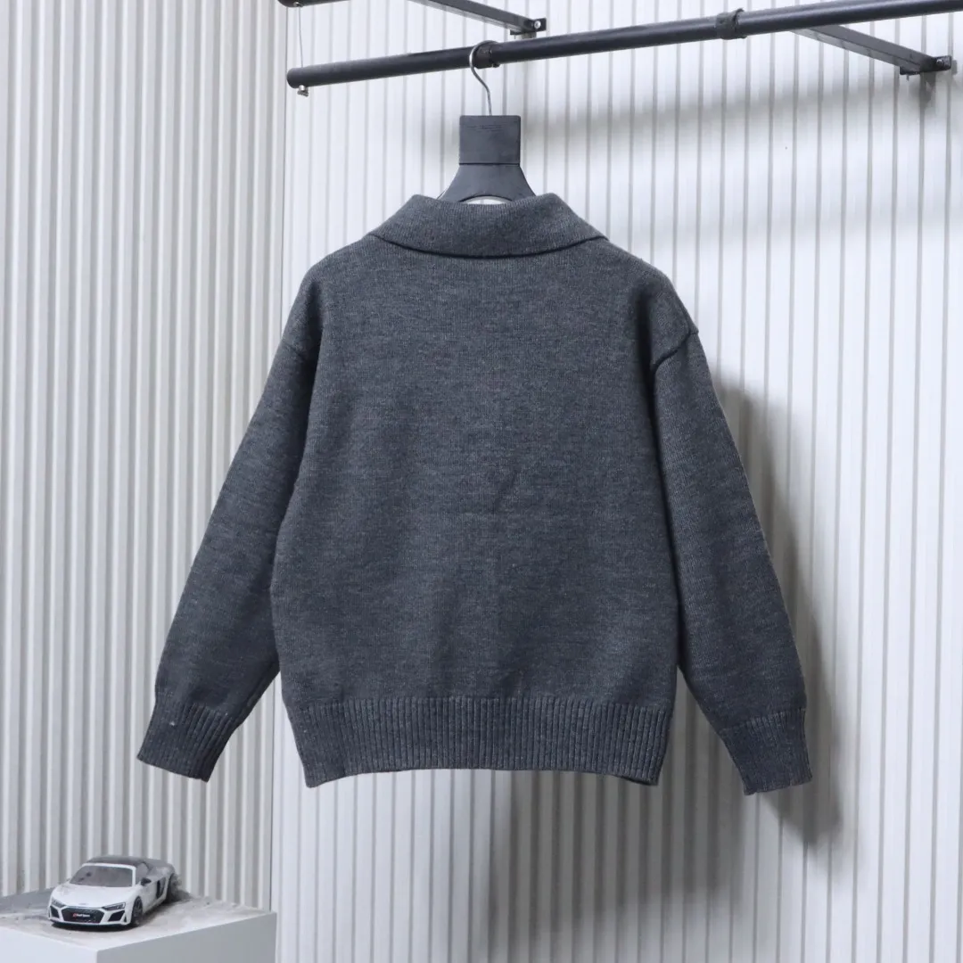 Back View AMI Large Heart Jacquard Polo Sweater