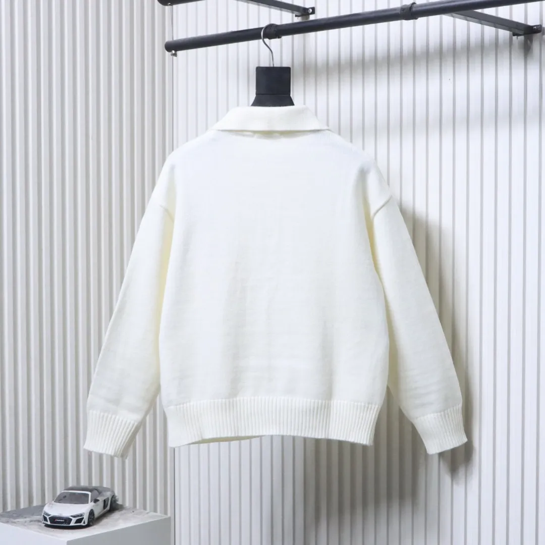 Back View AMI Large Heart Jacquard Polo Sweater