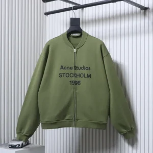 Acne 1996 Distressed Logo Zip-Up Baseball Jacket