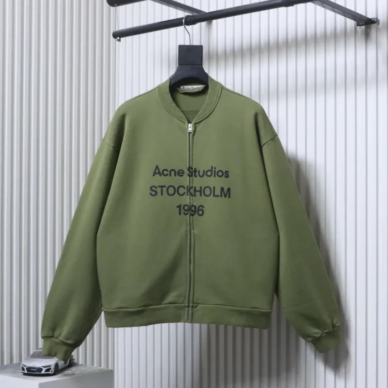 Acne 1996 Distressed Logo Zip-Up Baseball Jacket