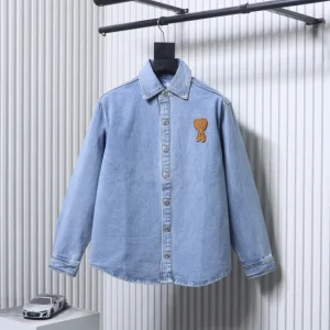Ami Paris Heart Embroidered Denim Shirt