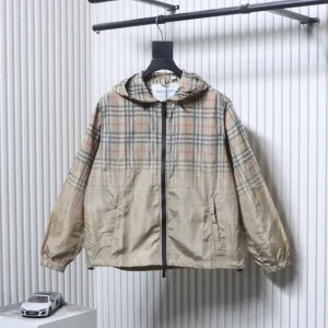 BBR Beige Gradient Check Hooded Windbreaker Jacket