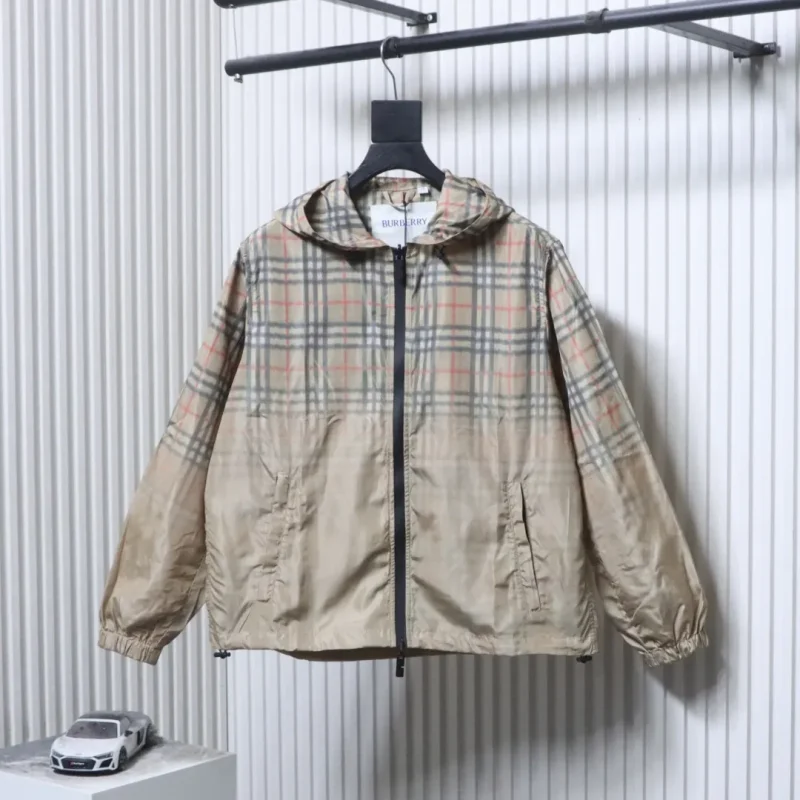 BBR Beige Gradient Check Hooded Windbreaker Jacket