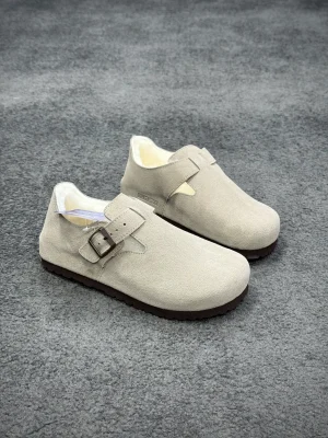 BK Boston Antique White London Shearling Clogs Angeled View