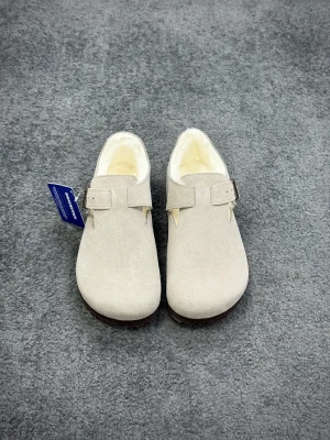 BK Boston Antique White London Shearling Clogs Profile View