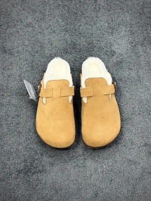 BK Boston Brown Shearling-Lined Suede Leather Clogs