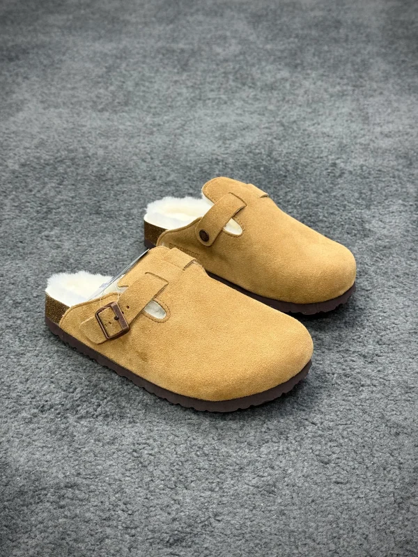 BK Boston "Brown" Shearling-Lined Suede Leather Clogs