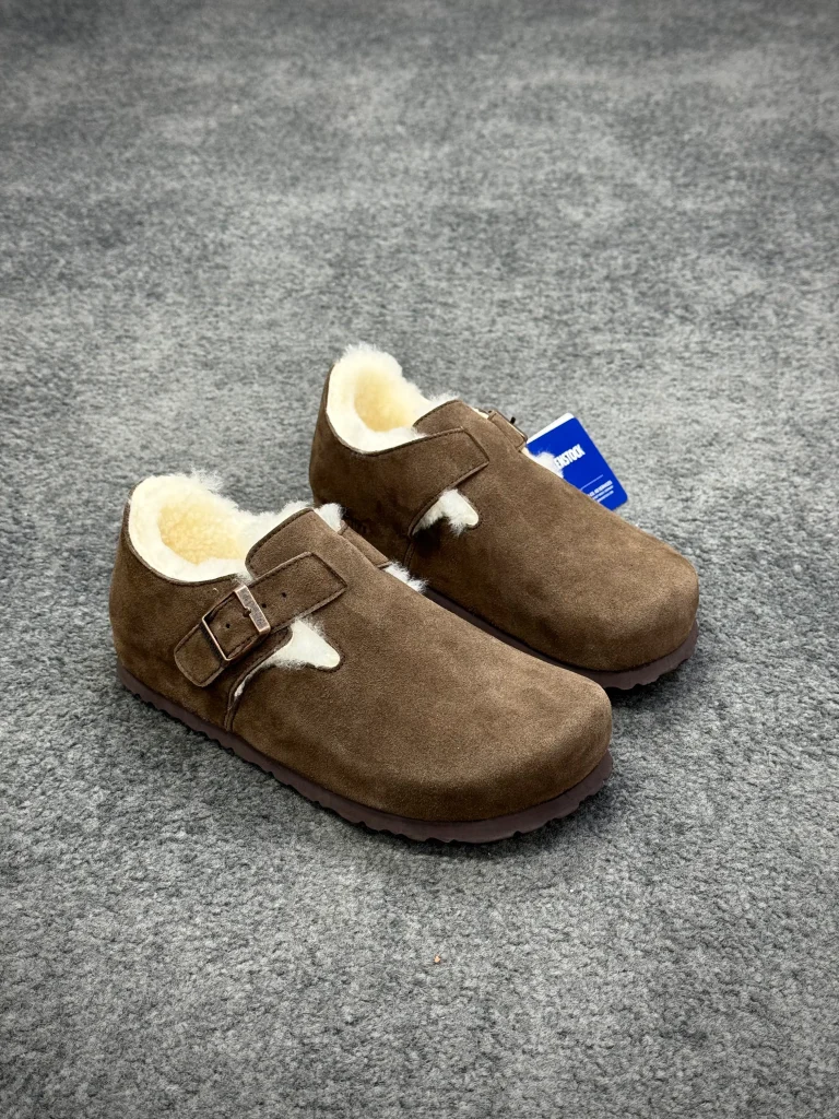 BK Boston Mink London Shearling Clogs Angeled View