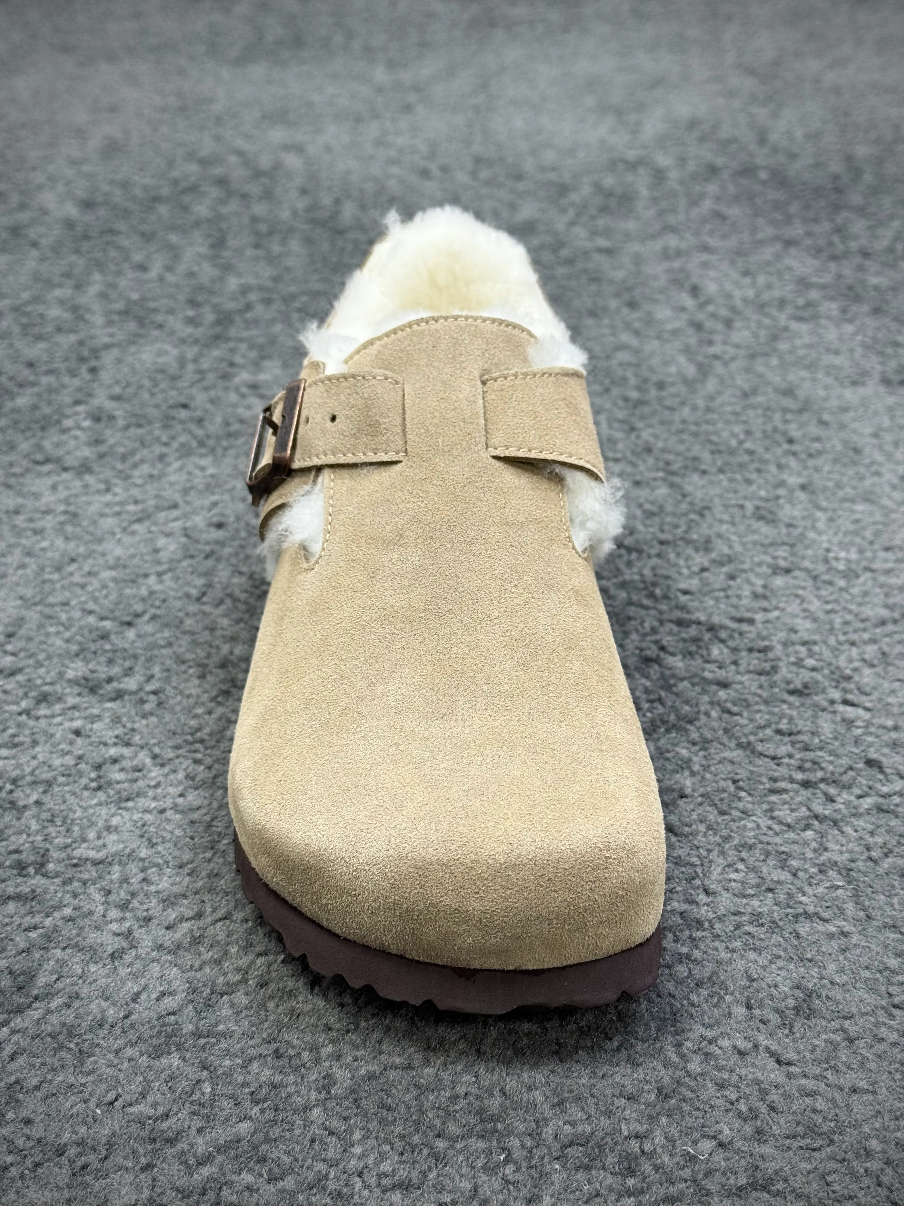 BK Boston Taupe London Shearling Clogs 1 Side View