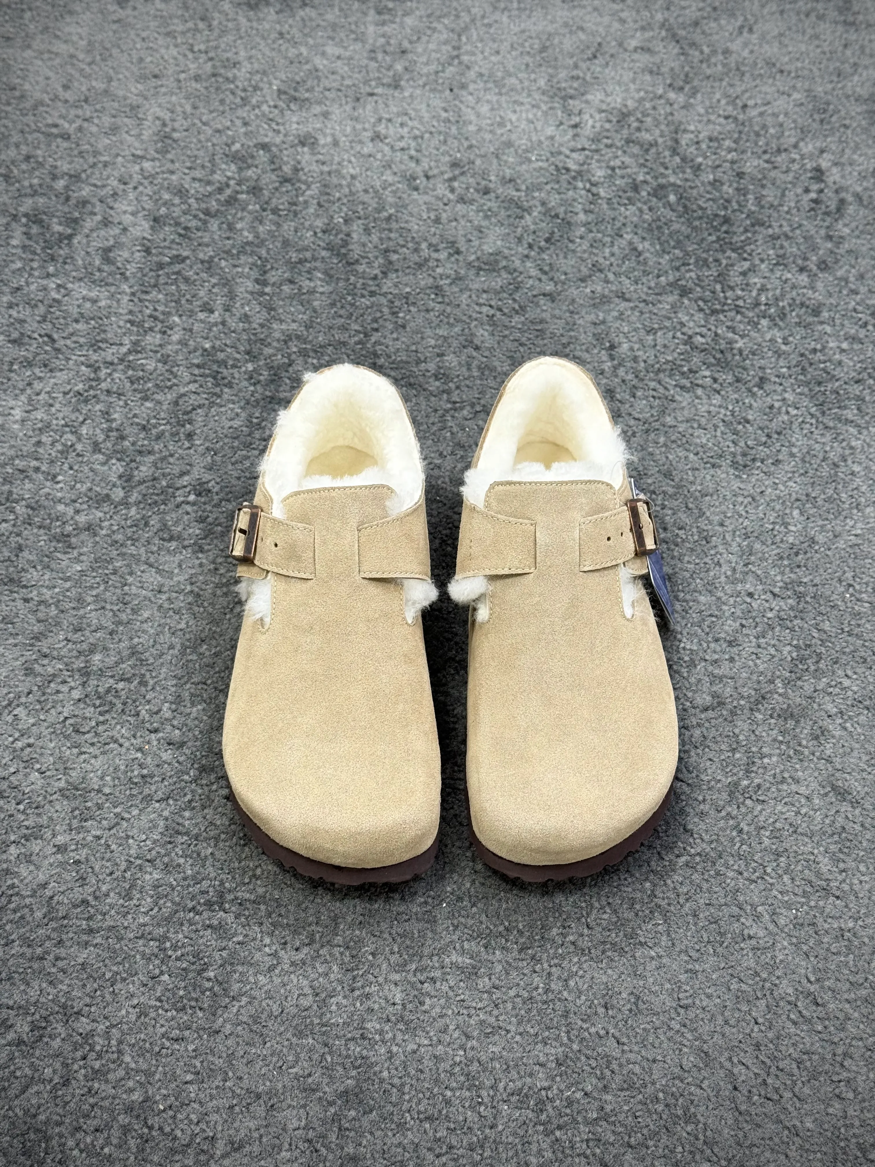 BK Boston Taupe London Shearling Clogs Profile View
