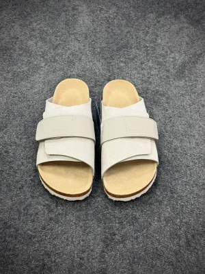 BK Kyoto Beige Nubuck Suede Leather Sandals Front View