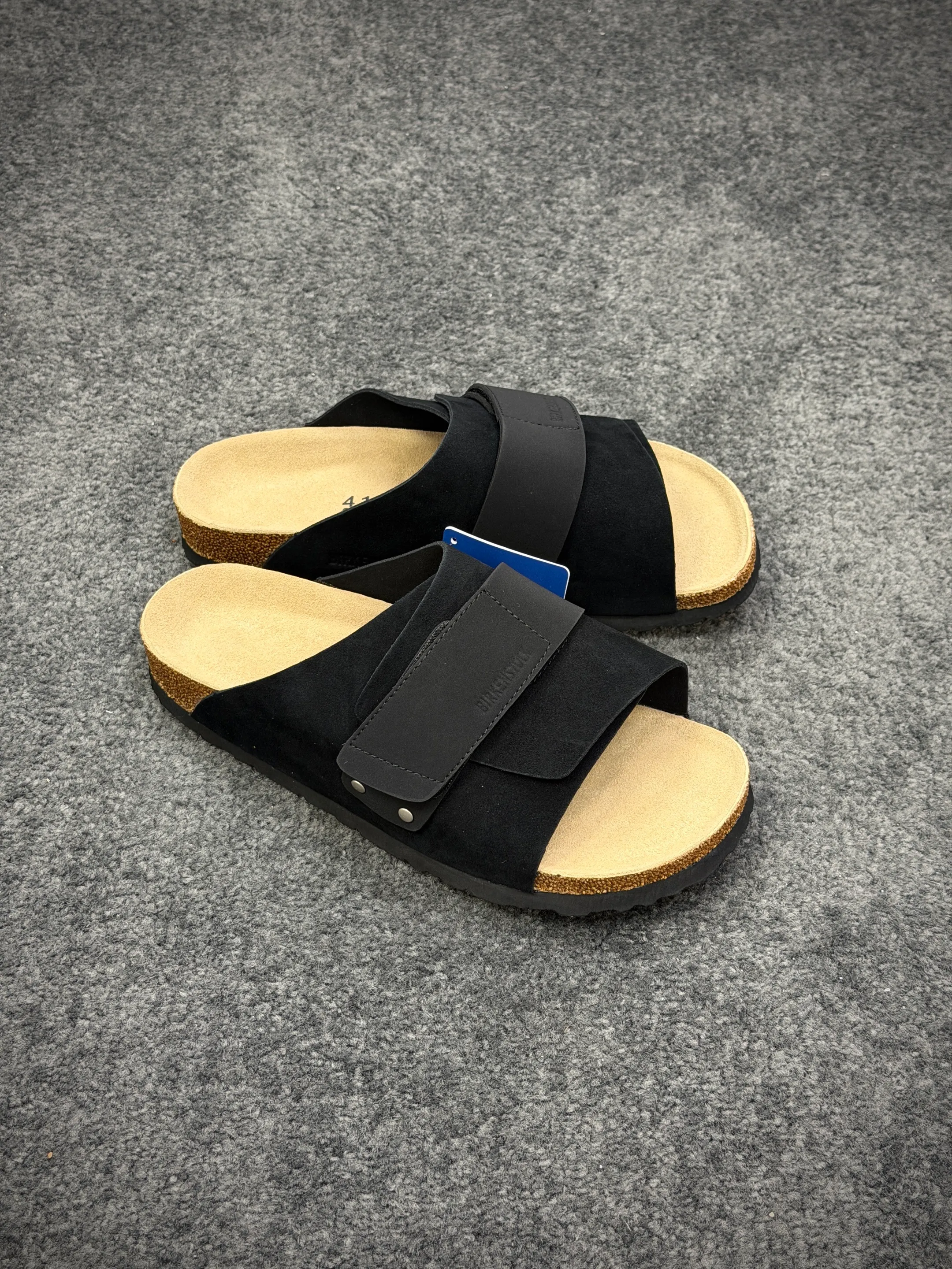 BK Kyoto Black Suede Sandals Angled View