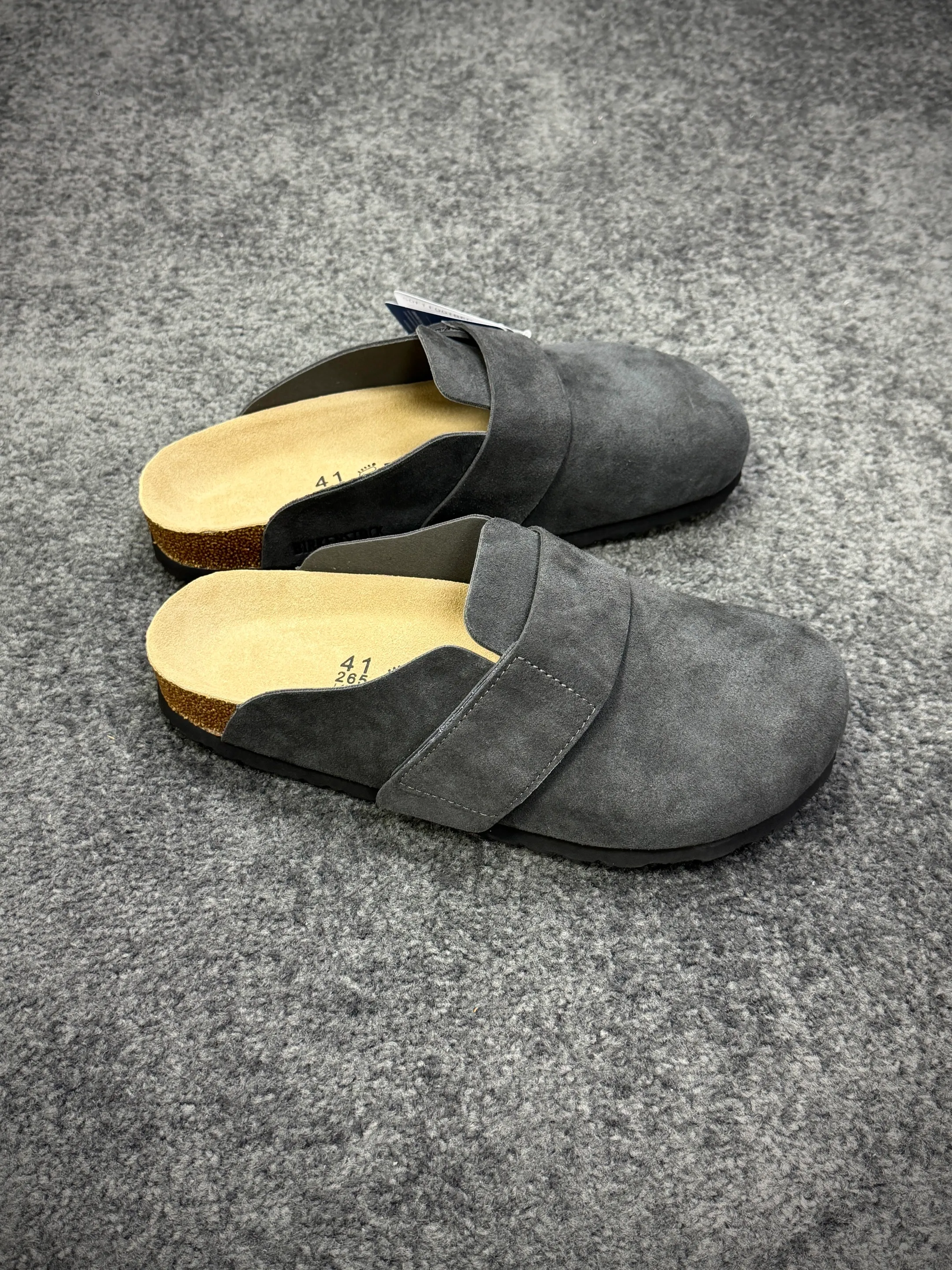 BK Loma Dark Gray Suede Velcro Clogs Angeled View