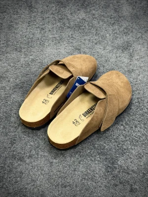 BK Loma Khaki Suede Velcro Clogs Angeled View