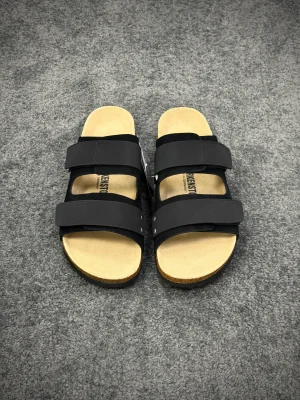 BK Uji Black Suede Double-Strap Sandals