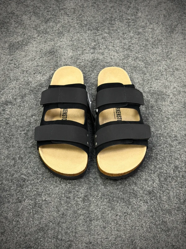 BK Uji "Black Suede" Double-Strap Sandals