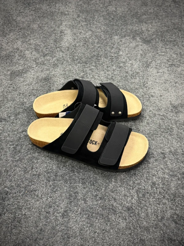 BK Uji "Black Suede" Double-Strap Sandals