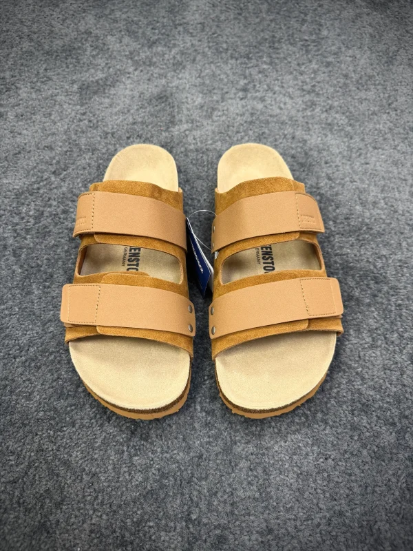 BK Uji "Leather Suede" Double-Strap Sandals