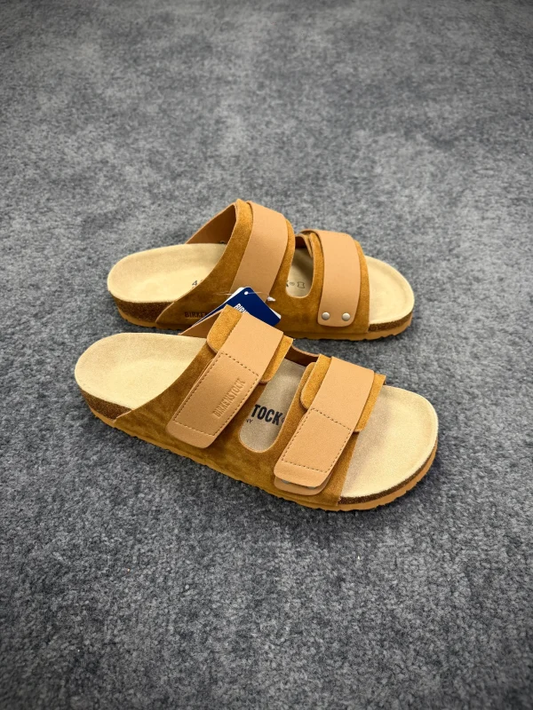 BK Uji "Leather Suede" Double-Strap Sandals