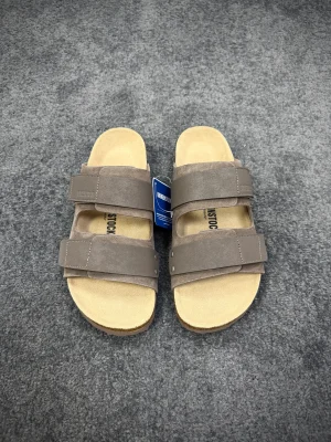 BK Uji Taupe Suede Double-Strap Sandals