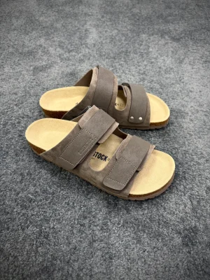 BK Uji Taupe Suede Double-Strap Sandals Angeled View