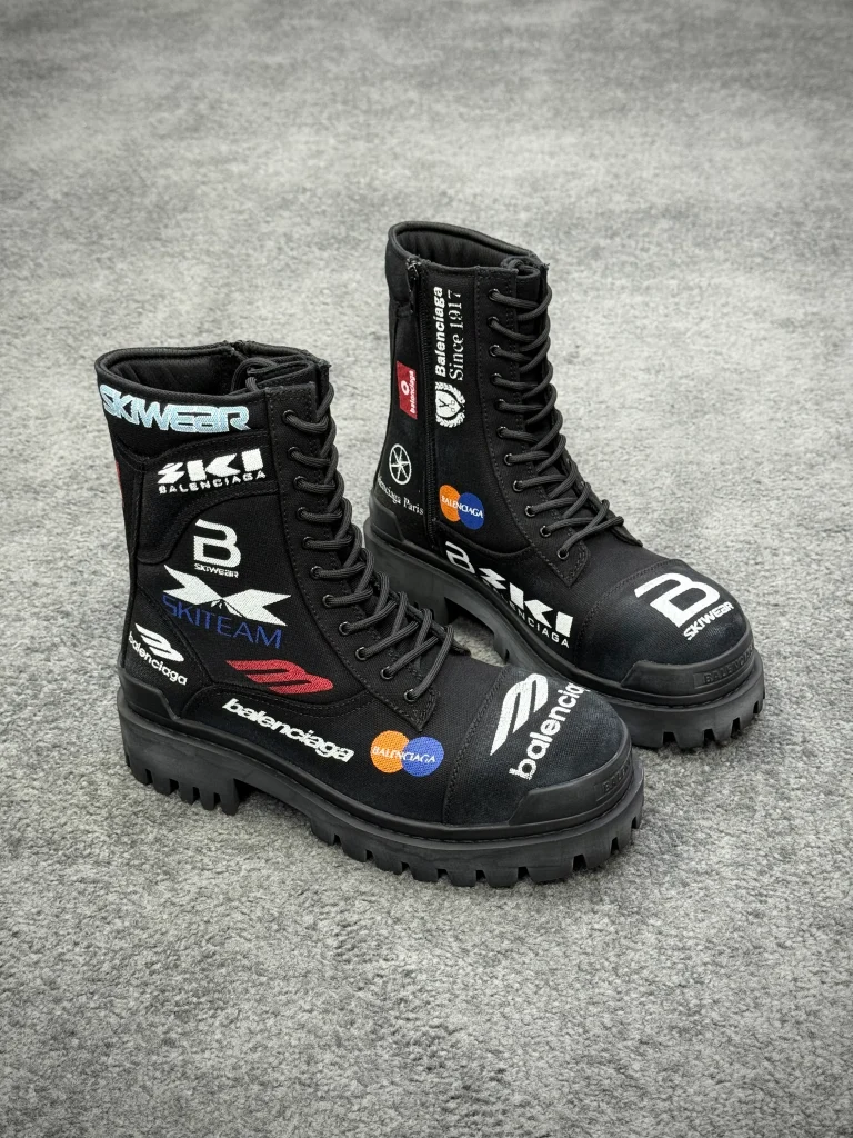 BLCG Black Logo-Print Strike 20mm Canvas Combat Boots Angeled View