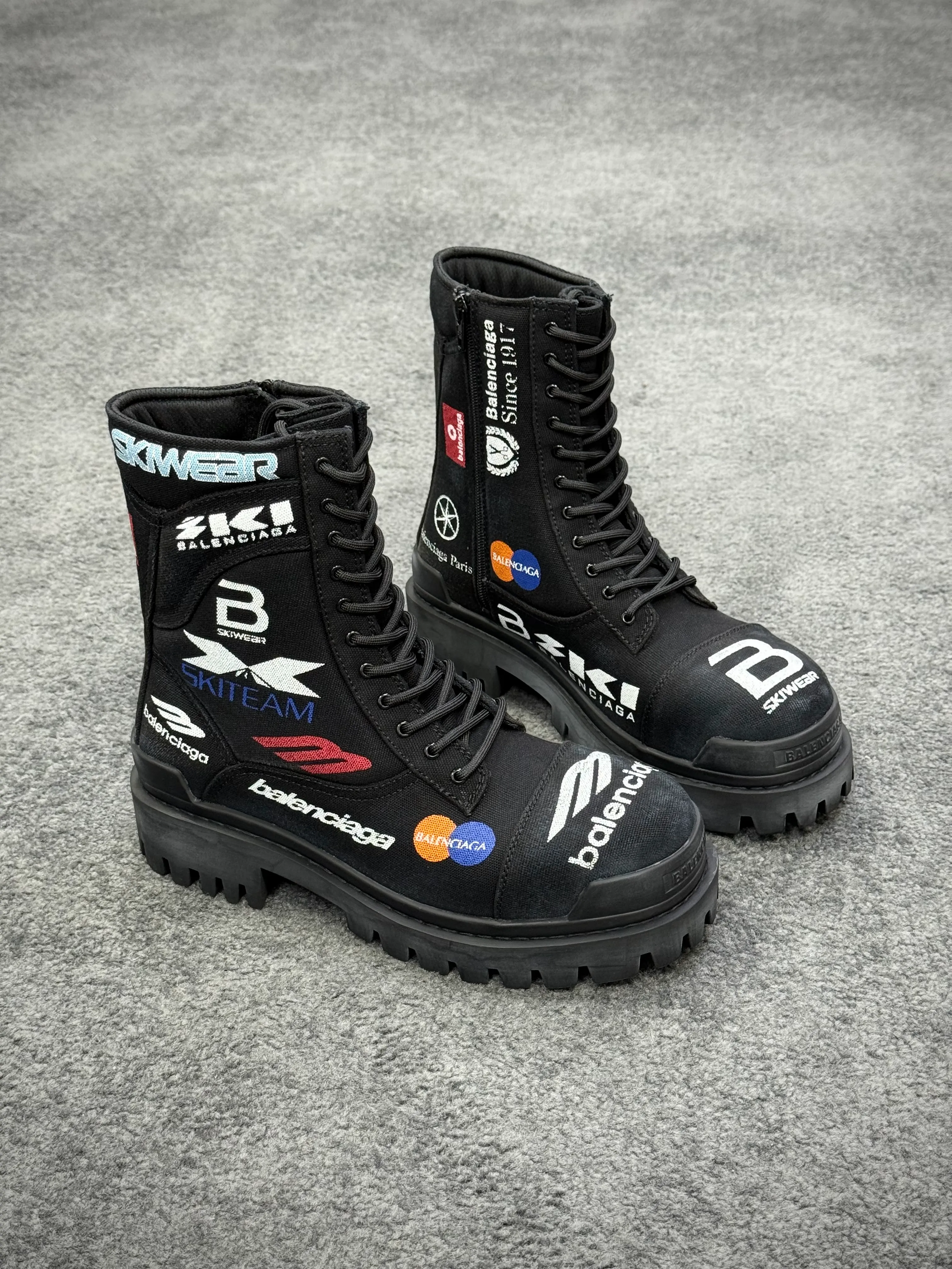 BLCG Black Logo-Print Strike 20mm Canvas Combat Boots Angeled View