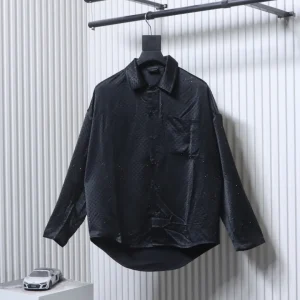 BLCG Full-Diamond Rhinestone Acetate Satin Long-Sleeve Shirt