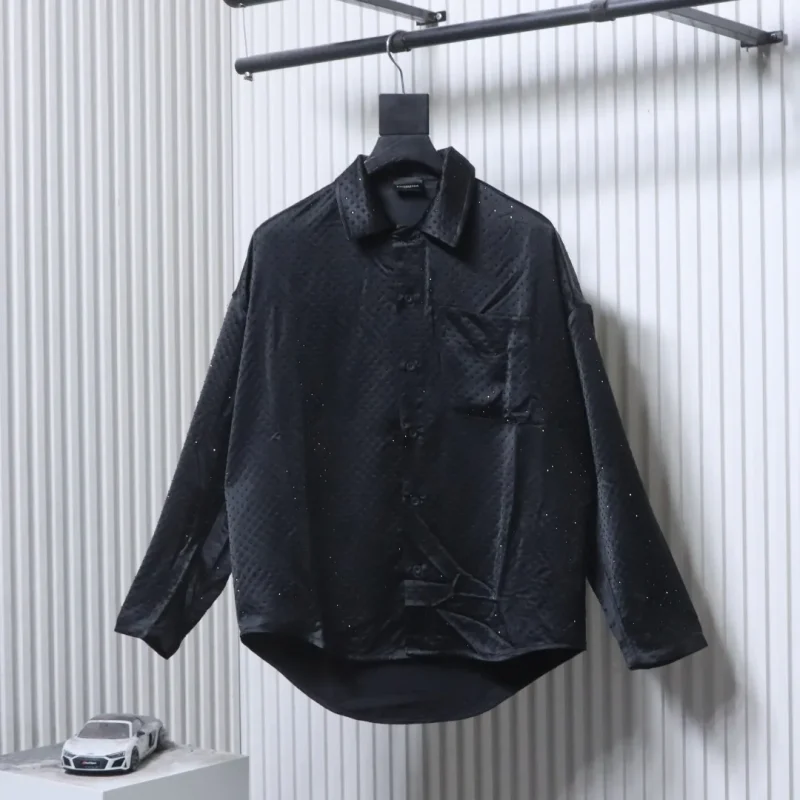 BLCG Full-Diamond Rhinestone Acetate Satin Long-Sleeve Shirt