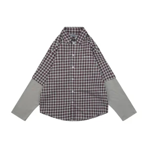 BLCG Red and Grey Plaid Faux Two-Piece Long-Sleeve Shirt