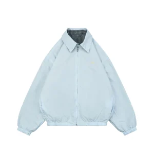 Blue Gray Plaid Reversible Harrington Jacket