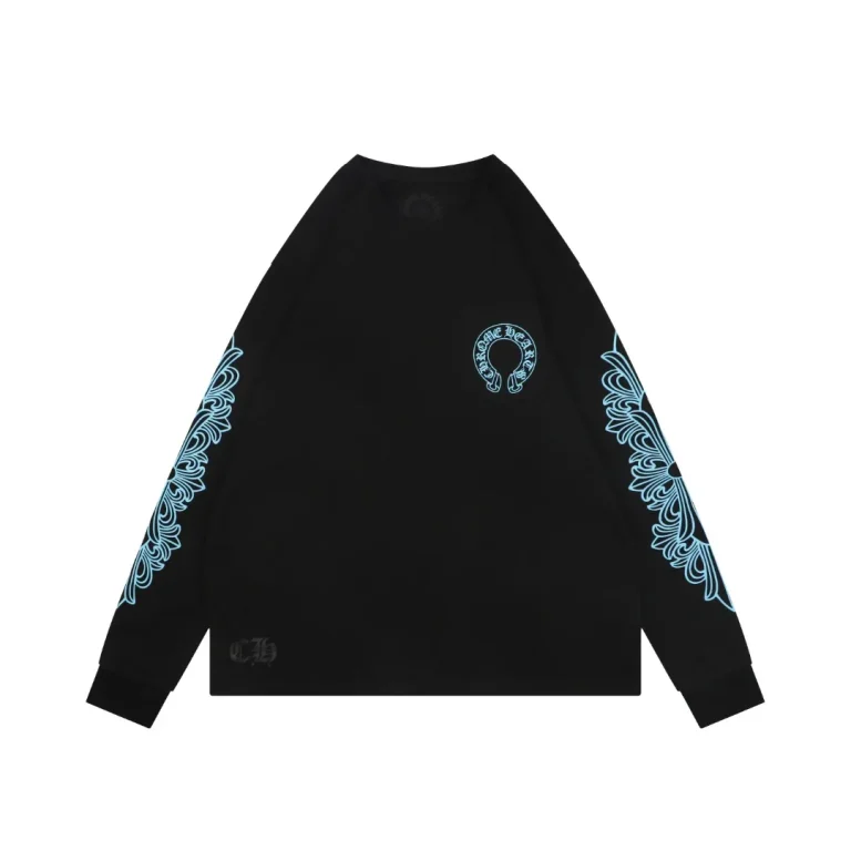 CH Black and Blue Sanskrit Scroll Cross-Strap Long-Sleeve Shirt