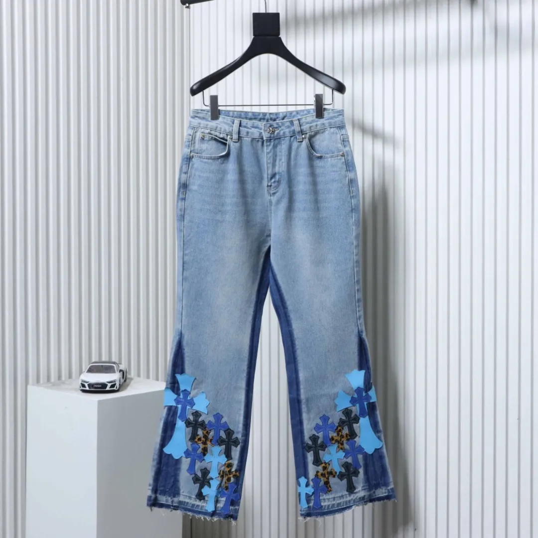 CH Blue Cross-Patch Washed Flared Jeans