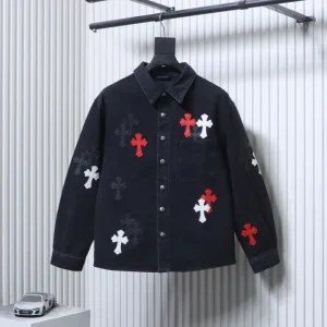 CH Color-Block Cross-Patch Washed Denim Jacket