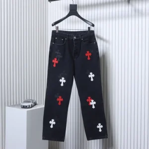 CH Color-Block Cross-Patch Washed Denim Jeans