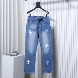 CH Sanskrit White & Blue Cross Back Patch Denim Jeans