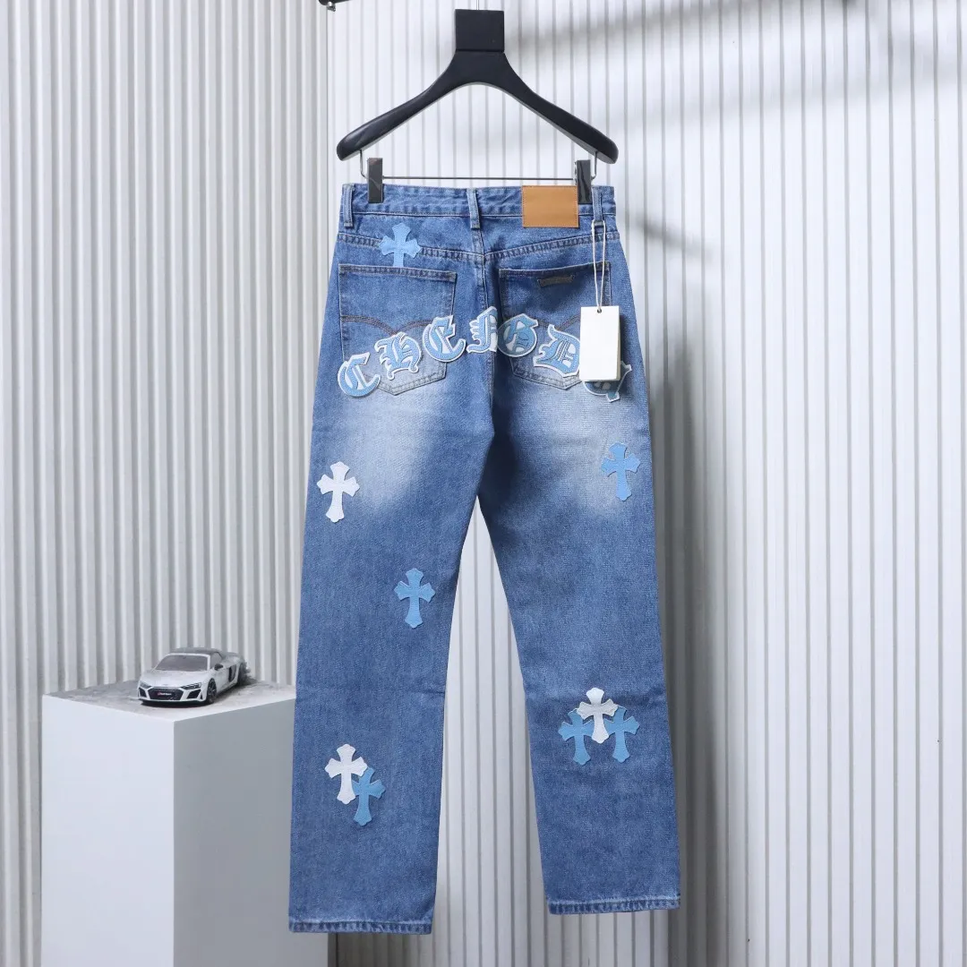 Back CH Sanskrit White & Blue Cross Back Patch Denim Jeans
