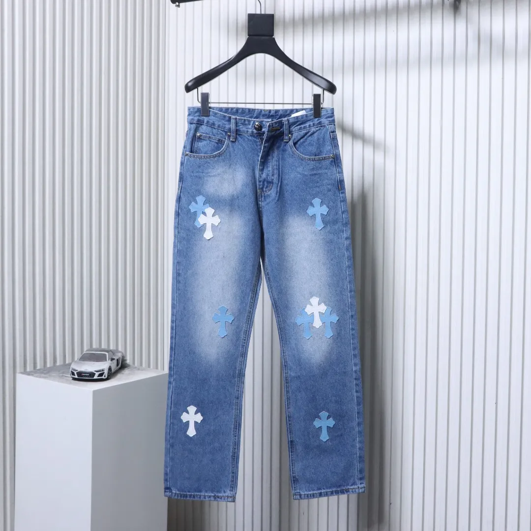 CH Sanskrit White & Blue Cross Back Patch Denim Jeans